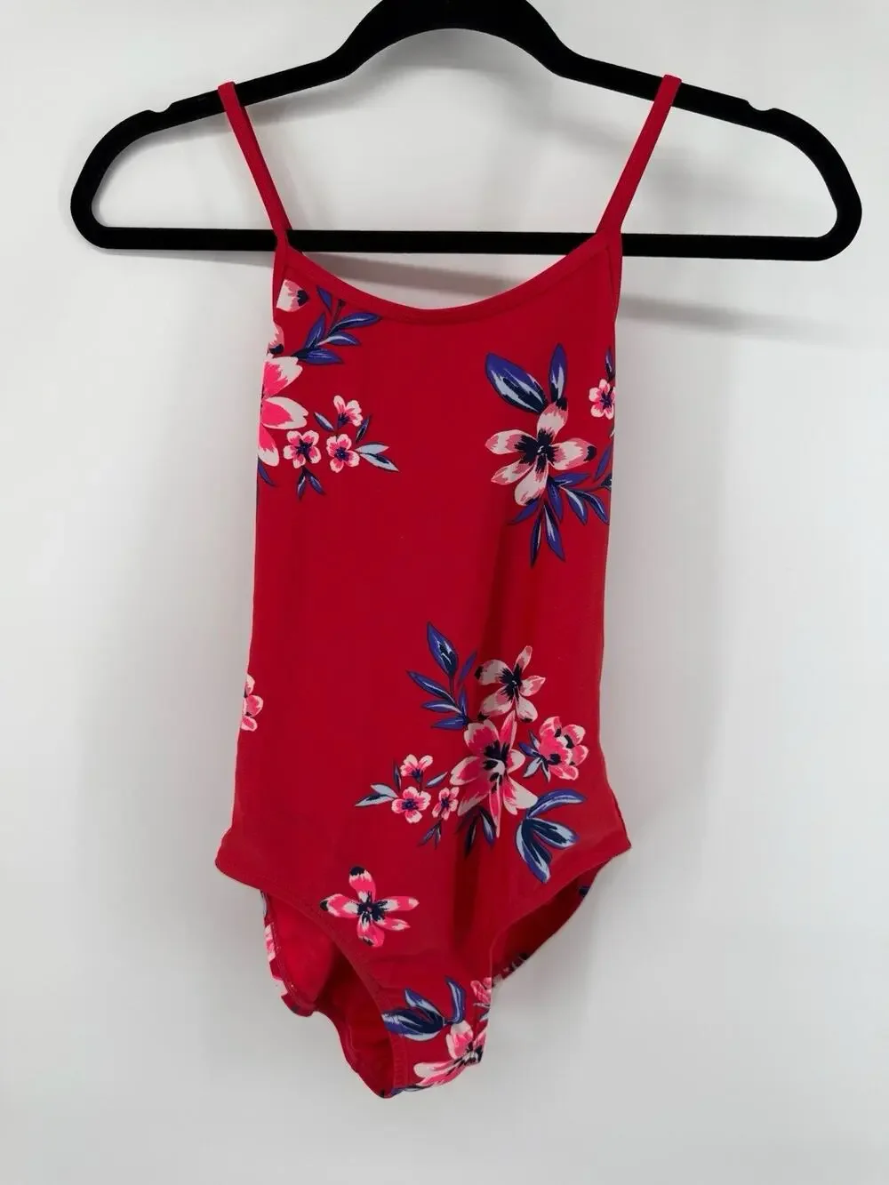 Old Navy Girls XL Swimsuit One-Piece Red Floral Pattern Straps Beach Vacation